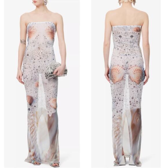 Di Petsa Sea Foam Strapless Printed Mesh Maxi Dress Size XL - Picture 2 of 8